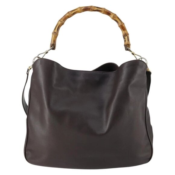 GUCCI Bamboo Shoulder Bag Leather 2way Brown Gold - Picture 2 of 16